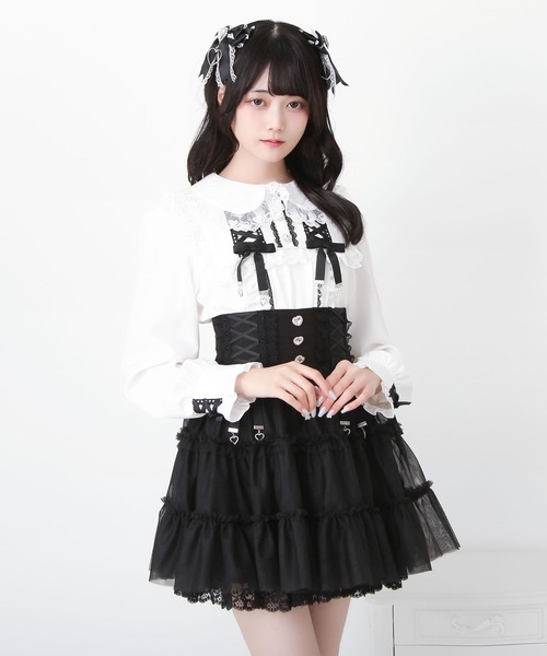 DearMyLove（ディアマイラブ）の「レースアップリボンフリルトップス（シャツ/ブラウス・レディース・ホワイト×ブラック/ベビーピンク/ブルーグレー・MEDIUM/LARGE/3L）」の4枚目の写真