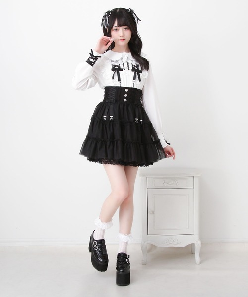 DearMyLove（ディアマイラブ）の「レースアップリボンフリルトップス（シャツ/ブラウス・レディース・ホワイト×ブラック/ベビーピンク/ブルーグレー・MEDIUM/LARGE/3L）」の7枚目の写真