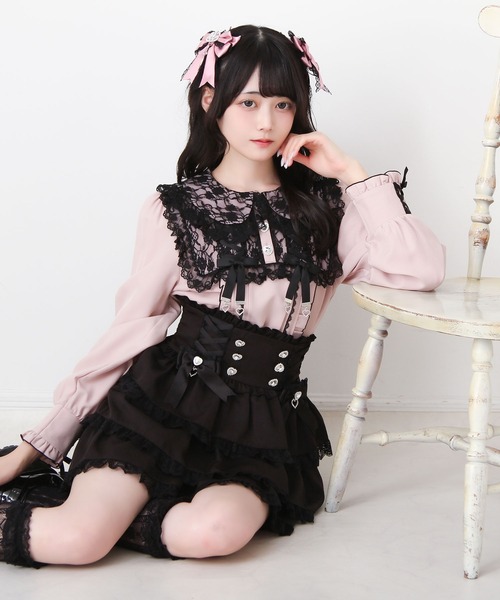 DearMyLove（ディアマイラブ）の「レースアップリボンフリルトップス（シャツ/ブラウス・レディース・ホワイト×ブラック/ベビーピンク/ブルーグレー・MEDIUM/LARGE/3L）」の9枚目の写真