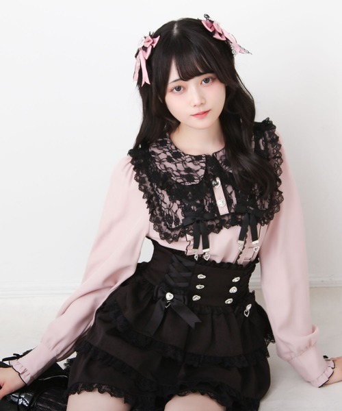 DearMyLove（ディアマイラブ）の「レースアップリボンフリルトップス（シャツ/ブラウス・レディース・ホワイト×ブラック/ベビーピンク/ブルーグレー・MEDIUM/LARGE/3L）」の10枚目の写真