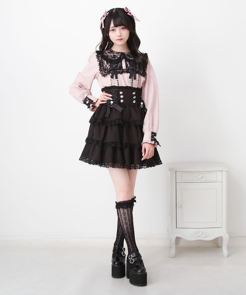 DearMyLove（ディアマイラブ）の「レースアップリボンフリルトップス（シャツ/ブラウス・レディース・ホワイト×ブラック/ベビーピンク/ブルーグレー・MEDIUM/LARGE/3L）」の11枚目の写真