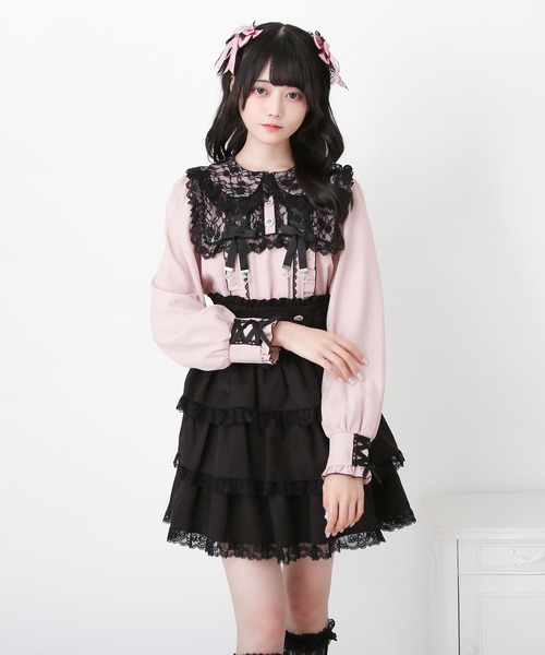 DearMyLove（ディアマイラブ）の「レースアップリボンフリルトップス（シャツ/ブラウス・レディース・ホワイト×ブラック/ベビーピンク/ブルーグレー・MEDIUM/LARGE/3L）」の13枚目の写真
