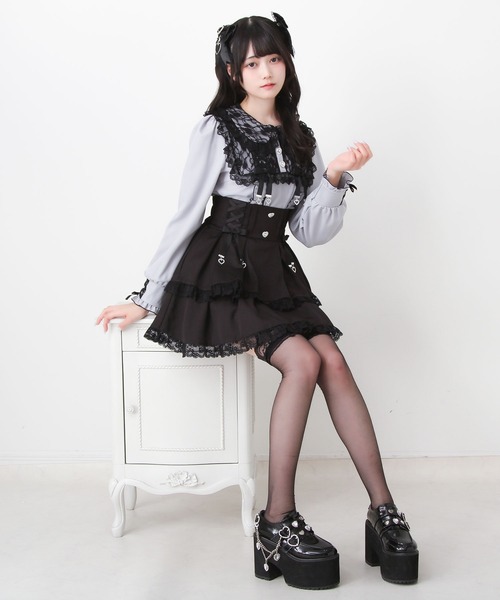 DearMyLove（ディアマイラブ）の「レースアップリボンフリルトップス（シャツ/ブラウス・レディース・ホワイト×ブラック/ベビーピンク/ブルーグレー・MEDIUM/LARGE/3L）」の14枚目の写真