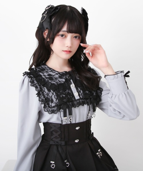 DearMyLove（ディアマイラブ）の「レースアップリボンフリルトップス（シャツ/ブラウス・レディース・ホワイト×ブラック/ベビーピンク/ブルーグレー・MEDIUM/LARGE/3L）」の15枚目の写真