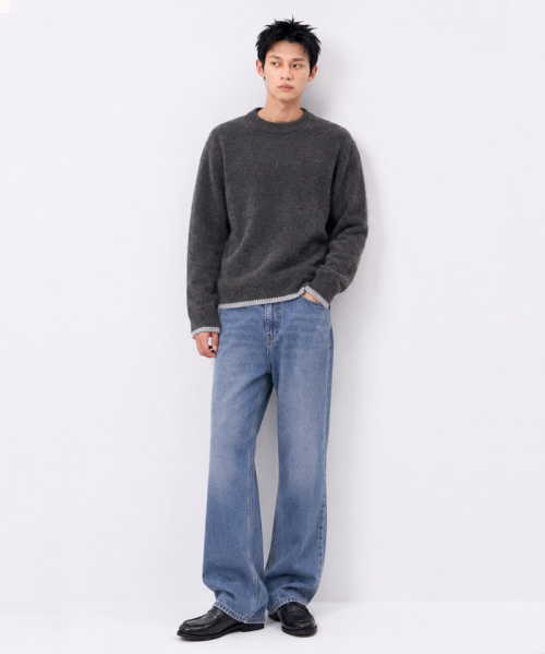 UNDEROFF(アンダーオフ)の「セミクロップ裾配色ニットダークグレー(ニット/セーター・レディース・チャコールグレー・MEDIUM/LARGE/X-LARGE)」の5枚目の写真