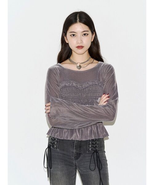 jouetie(ジュエティ)の「ビスチェドッキングベロアトップス(Tシャツ/カットソー・レディース・グレー/グリーン/アイボリー・FREE)」の18枚目の写真