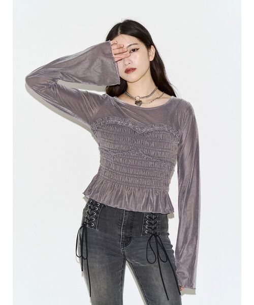 jouetie(ジュエティ)の「ビスチェドッキングベロアトップス(Tシャツ/カットソー・レディース・グレー/グリーン/アイボリー・FREE)」の19枚目の写真