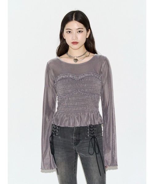 jouetie(ジュエティ)の「ビスチェドッキングベロアトップス(Tシャツ/カットソー・レディース・グレー/グリーン/アイボリー・FREE)」の3枚目の写真