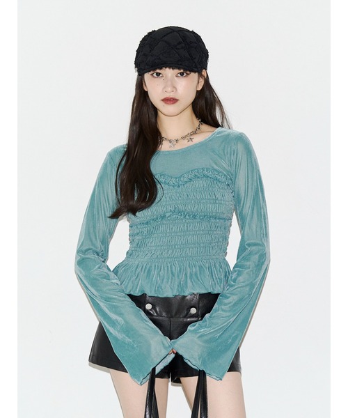 jouetie(ジュエティ)の「ビスチェドッキングベロアトップス(Tシャツ/カットソー・レディース・グレー/グリーン/アイボリー・FREE)」の1枚目の写真