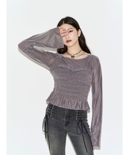 jouetie(ジュエティ)の「ビスチェドッキングベロアトップス(Tシャツ/カットソー・レディース・グレー/グリーン/アイボリー・FREE)」の13枚目の写真