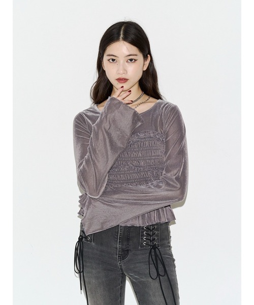 jouetie(ジュエティ)の「ビスチェドッキングベロアトップス(Tシャツ/カットソー・レディース・グレー/グリーン/アイボリー・FREE)」の12枚目の写真