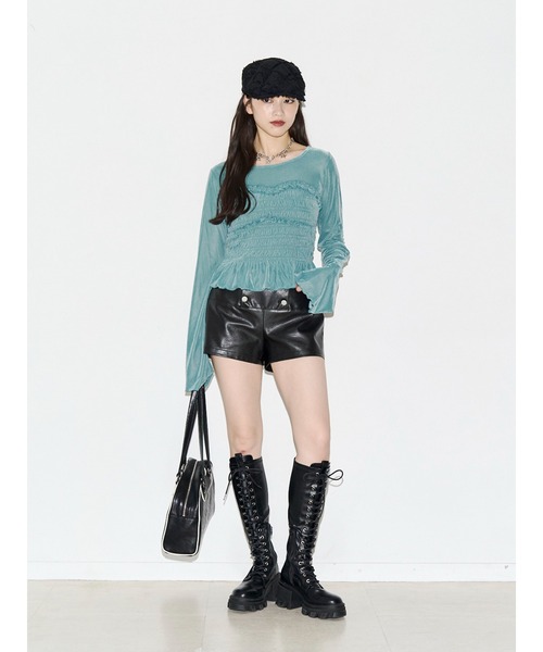 jouetie(ジュエティ)の「ビスチェドッキングベロアトップス(Tシャツ/カットソー・レディース・グレー/グリーン/アイボリー・FREE)」の6枚目の写真