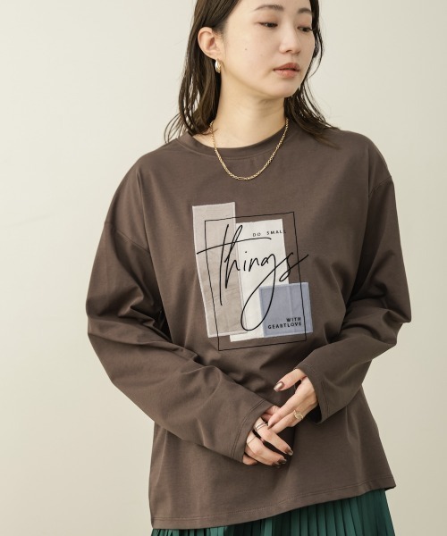 Bou Jeloud(ブージュルード)の「スウェードコラージュロンT(Tシャツ/カットソー・レディース・オフホワイト/チャコールグレー/ピンク・FREE)」の2枚目の写真