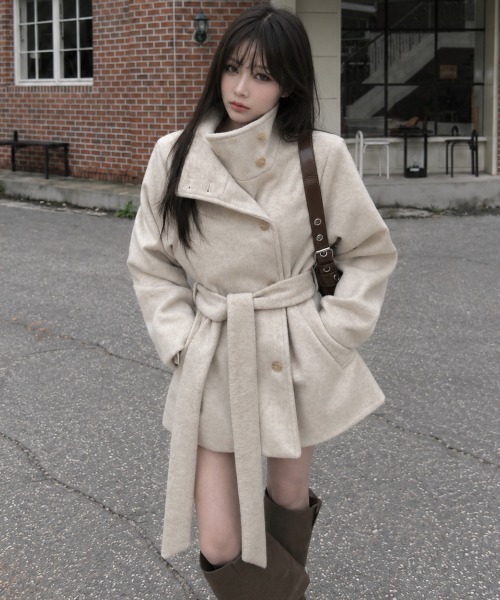 Aelina（エリナ）の「ステンカラーシングルブレストメルトンコートベルト付き（ステンカラーコート・レディース・チャコールグレー/モカ/ライトベージュ・FREE）」の14枚目の写真