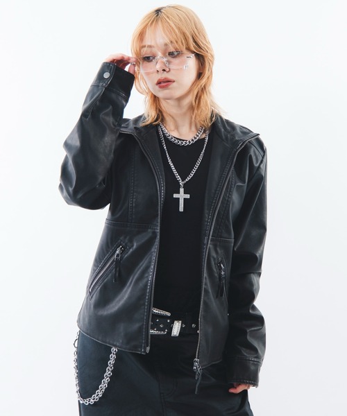 SHORT ROUND(ショートラウンド)の「SHORT ROUND/【26年秋冬新作】PUタイトフィットブルゾン(ライダースジャケット・メンズ・ブラック系その他・LARGE/MEDIUM)」の2枚目の写真