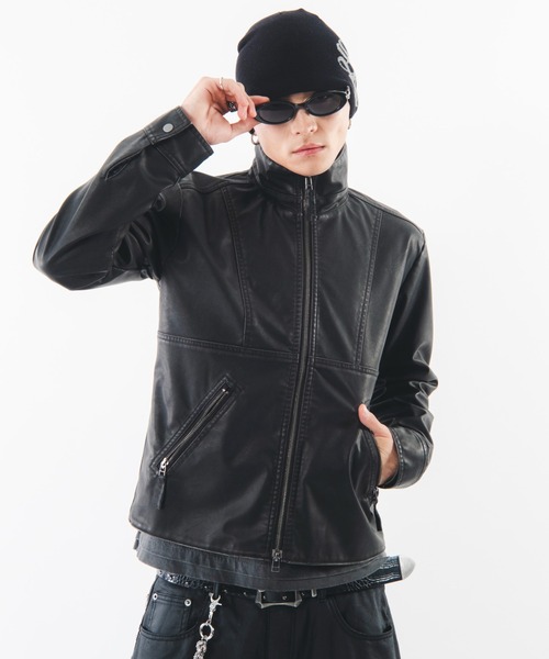 SHORT ROUND(ショートラウンド)の「SHORT ROUND/【26年秋冬新作】PUタイトフィットブルゾン(ライダースジャケット・メンズ・ブラック系その他・LARGE/MEDIUM)」の11枚目の写真