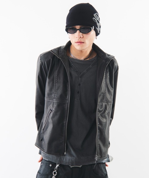 SHORT ROUND(ショートラウンド)の「SHORT ROUND/【26年秋冬新作】PUタイトフィットブルゾン(ライダースジャケット・メンズ・ブラック系その他・LARGE/MEDIUM)」の14枚目の写真