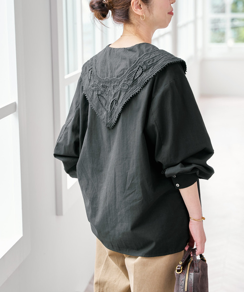 Spick & Span(スピックアンドスパン)の「エンブロイダリーカラーブラウス(シャツ/ブラウス・レディース・ブラック/ホワイト・FREE)」の15枚目の写真