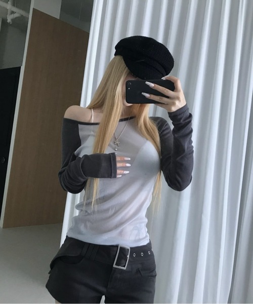 THEAIRTOWN（ジエアタウン）の「raglan off loose tee（Tシャツ/カットソー・レディース・ピンク/ブルー/ダークグレー・FREE）」の14枚目の写真