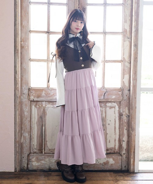 axes femme POETIQUE(アクシーズファムポエティック)の「トレンチ風バイカラーJSK(ワンピース・レディース・ベージュ/ピンク/ブラウン・MEDIUM)」の2枚目の写真