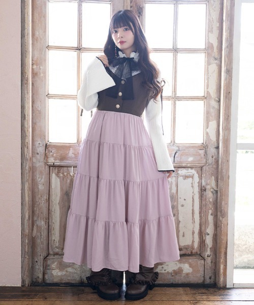 axes femme POETIQUE(アクシーズファムポエティック)の「トレンチ風バイカラーJSK(ワンピース・レディース・ベージュ/ピンク/ブラウン・MEDIUM)」の7枚目の写真