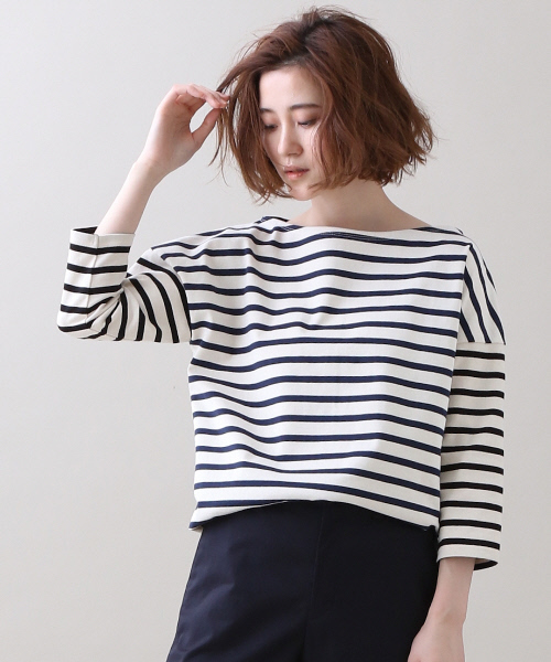 Abahouse Devinette(ドゥヴィネット)の「フレンチボーダー(Tシャツ/カットソー・レディース・オレンジ/ネイビー・FREE)」の1枚目の写真