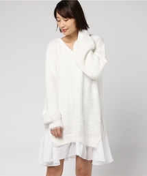 M me eme バックリボンシャギーニットワンピース MICOAMERI（ミコアメリ）の「バックチュールリボンシャギー