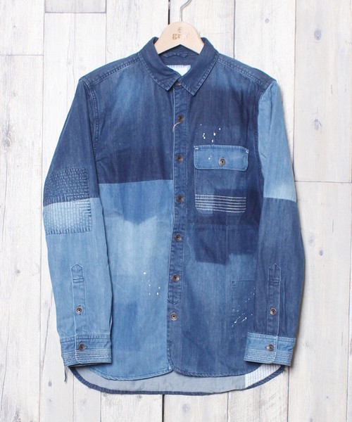 Re アールイー の Re アールイー リメイク風切替デニム リメイクシャツ シャツ ブラウス Wear