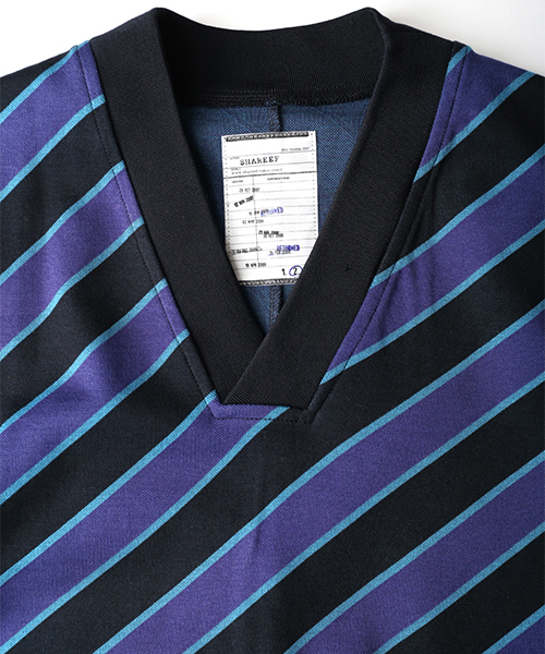 SHAREEF（シャリーフ）の「BIAS STRIPE V-NECK BIG-T（Tシャツ
