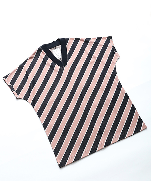 SHAREEF（シャリーフ）の「BIAS STRIPE V-NECK BIG-T（Tシャツ