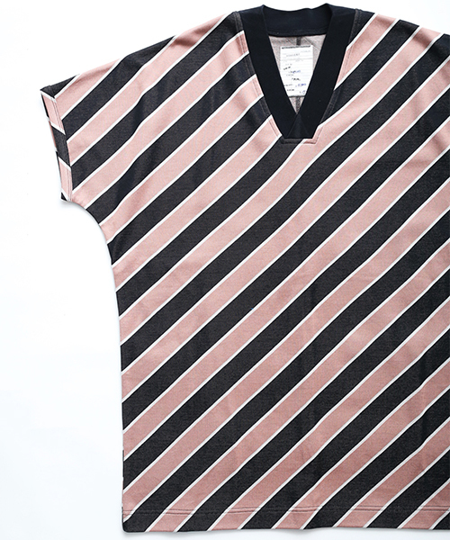 SHAREEF（シャリーフ）の「BIAS STRIPE V-NECK BIG-T（Tシャツ