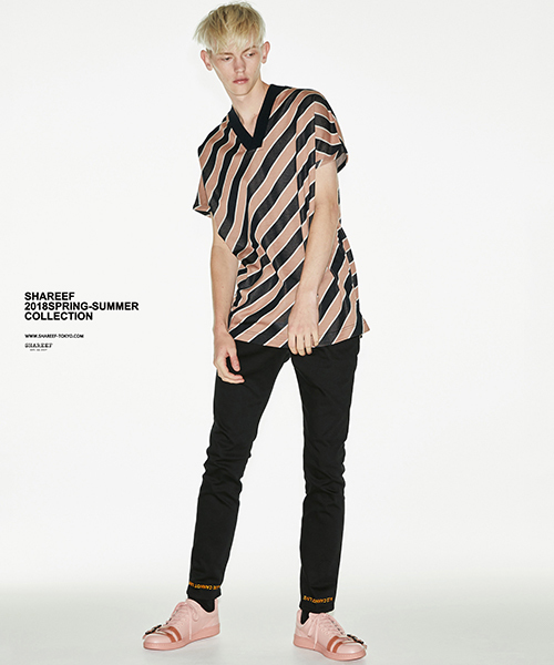 SHAREEF（シャリーフ）の「BIAS STRIPE V-NECK BIG-T（Tシャツ