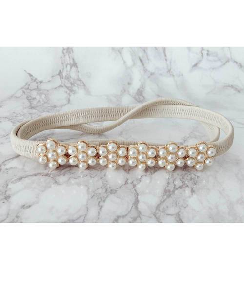 Cupid Heart（キューピッドハート）の「【Cupid Heart】結婚式ベルト フラワーパールゴムベルト（ベルト・レディース・アイボリー/ブラック/ネイビー・MEDIUM）」の2枚目の写真