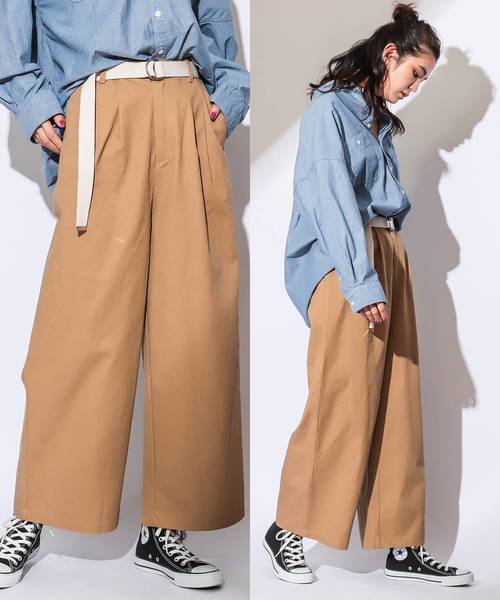 CIAOPANIC(チャオパニック)の「ベルト付き綿ツイルツータックワイドパンツ(その他パンツ・レディース・ベージュ/レッド/アイボリー・FREE)」の3枚目の写真