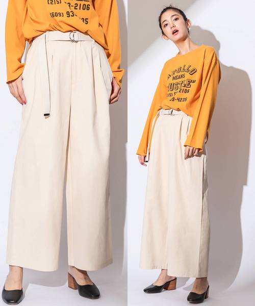 CIAOPANIC(チャオパニック)の「ベルト付き綿ツイルツータックワイドパンツ(その他パンツ・レディース・ベージュ/レッド/アイボリー・FREE)」の2枚目の写真
