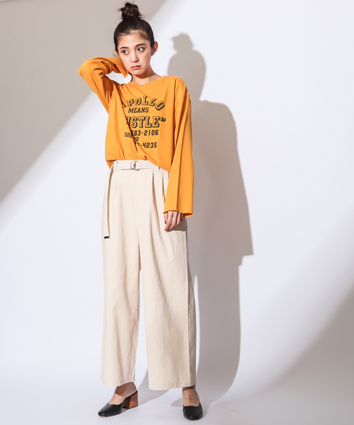 CIAOPANIC(チャオパニック)の「ベルト付き綿ツイルツータックワイドパンツ(その他パンツ・レディース・ベージュ/レッド/アイボリー・FREE)」の4枚目の写真