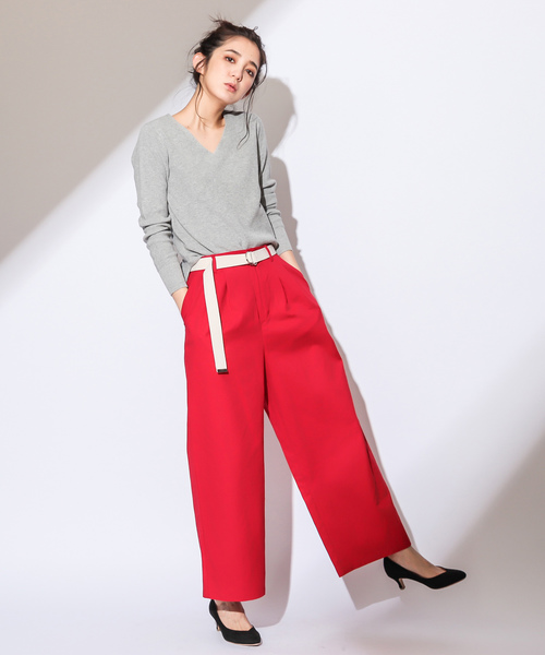 CIAOPANIC(チャオパニック)の「ベルト付き綿ツイルツータックワイドパンツ(その他パンツ・レディース・ベージュ/レッド/アイボリー・FREE)」の16枚目の写真