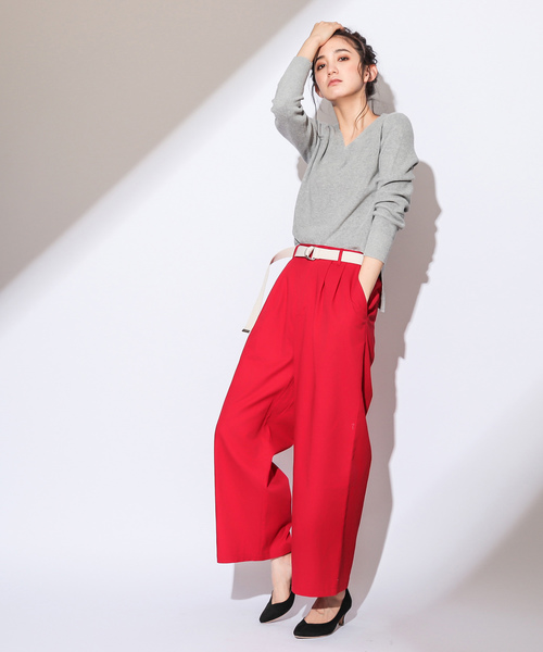 CIAOPANIC(チャオパニック)の「ベルト付き綿ツイルツータックワイドパンツ(その他パンツ・レディース・ベージュ/レッド/アイボリー・FREE)」の12枚目の写真