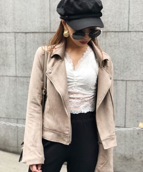 ENVYM（アンビー）の「Ｓｐｒｉｎｇ ｒｉｄｅｒｓ ＪＫ                      （ライダースジャケット・レディース・ブラック/ベージュ/ピンク・FREE）」の3枚目の写真