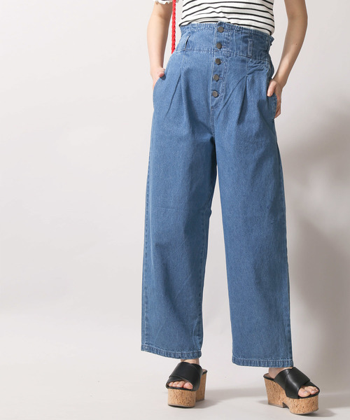 WEGO（ウィゴー）の「WEGO/前ボタンストレートパンツ（デニムパンツ・レディース・ライトインディゴブルー/インディゴブルー・FREE）」の2枚目の写真