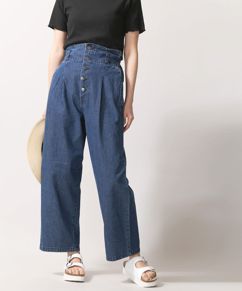 WEGO（ウィゴー）の「WEGO/前ボタンストレートパンツ（デニムパンツ・レディース・ライトインディゴブルー/インディゴブルー・FREE）」の6枚目の写真