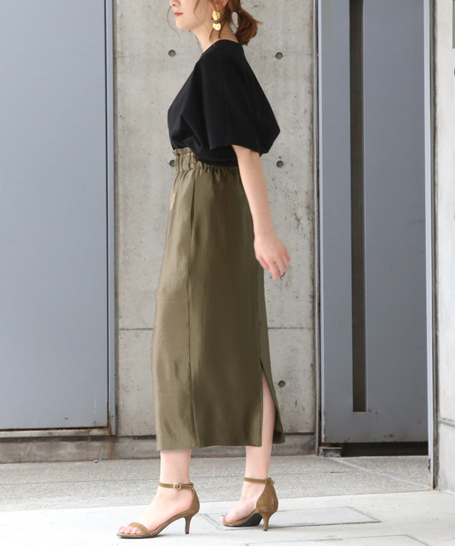 Liesse（リエス）の「アセテートウエストゴムタイトスカート（スカート・レディース・カーキ/ブラック・S/M）」の6枚目の写真