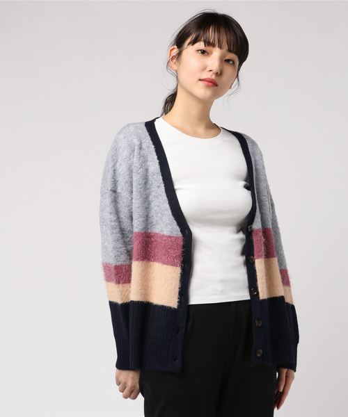 flower（フラワー）の「ポッピングボーダーカーディガン（カーディガン/ボレロ・レディース・ネイビー/ピンク・FREE）」の2枚目の写真