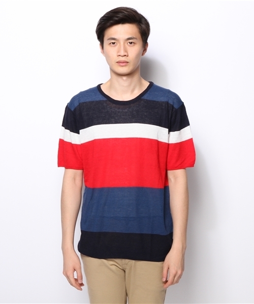 WEGO(ウィゴー)の「WEGO/ボーダー半袖ニットソー(ニット/セーター・メンズ・ブラック/ブルー・LARGE/MEDIUM)」の4枚目の写真