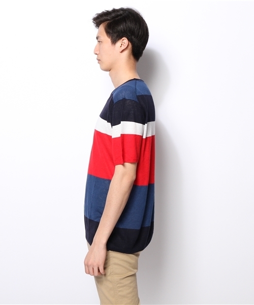 WEGO(ウィゴー)の「WEGO/ボーダー半袖ニットソー(ニット/セーター・メンズ・ブラック/ブルー・LARGE/MEDIUM)」の3枚目の写真