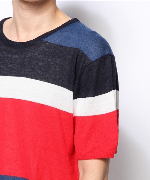 WEGO(ウィゴー)の「WEGO/ボーダー半袖ニットソー(ニット/セーター・メンズ・ブラック/ブルー・LARGE/MEDIUM)」の6枚目の写真