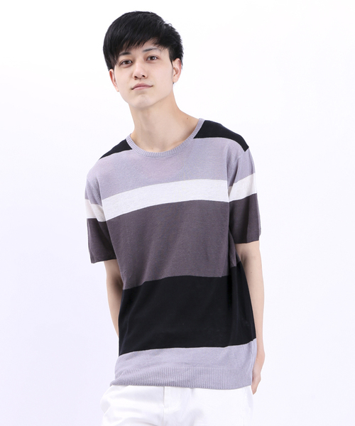 WEGO(ウィゴー)の「WEGO/ボーダー半袖ニットソー(ニット/セーター・メンズ・ブラック/ブルー・LARGE/MEDIUM)」の9枚目の写真