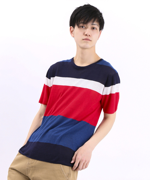 WEGO(ウィゴー)の「WEGO/ボーダー半袖ニットソー(ニット/セーター・メンズ・ブラック/ブルー・LARGE/MEDIUM)」の10枚目の写真