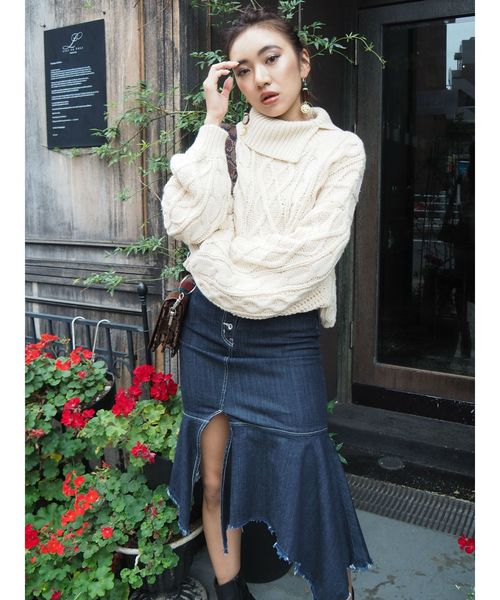 EVRIS（エヴリス）の「ドッキングイレギュラーヘムDENIMスカート（デニムスカート・レディース・ブラック/インディゴブルー・SMALL/MEDIUM）」の5枚目の写真