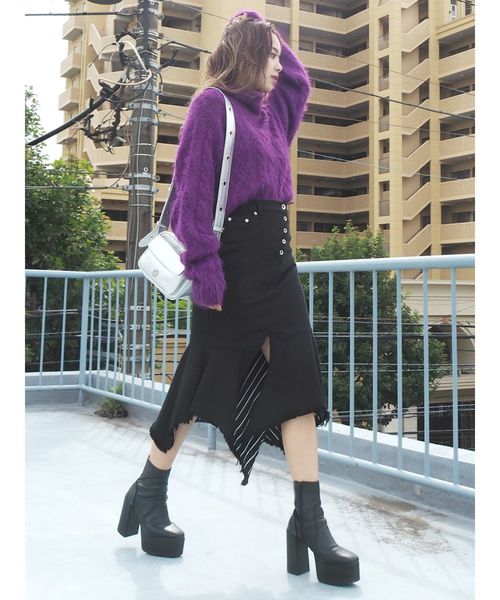 EVRIS（エヴリス）の「ドッキングイレギュラーヘムDENIMスカート（デニムスカート・レディース・ブラック/インディゴブルー・SMALL/MEDIUM）」の13枚目の写真